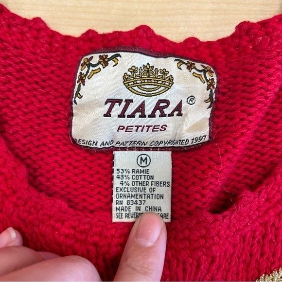 Vintage Tiara Petites Red Ugly Christmas Sweater Holiday Tree Winter Medium - Picture 2 of 8